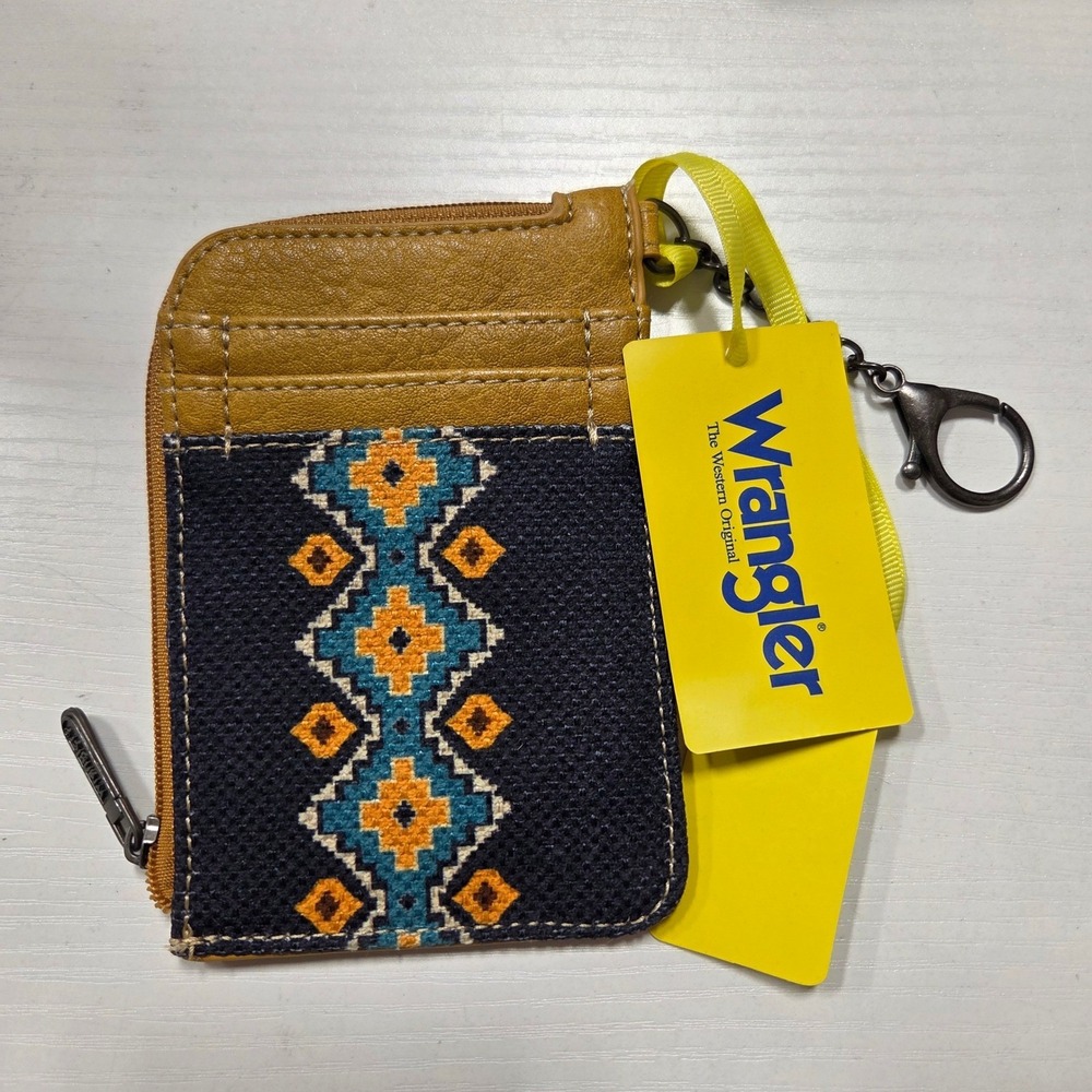 Wrangler Women Southwestern Aztec Card Holder Wallet Mustard Yellow Keychain NWT